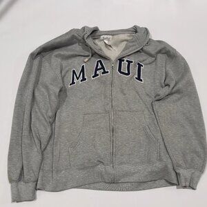 Maui Hawaii Y2K Heather Gray Heavyweight Cotton Zip Up Hoodie Men’s Small